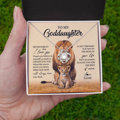 Love Knot Necklace 14K White Gold Finish | 2 | Personalized To My Goddaughter Necklace From Godfather Lion Never Forget That I Love You Goddaughter Jewelry Birthday Graduation Christmas Customized Message Card | siriusteestore
