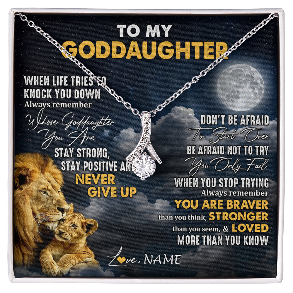 Alluring Beauty Necklace 14K White Gold Finish | 1 | Personalized To My Goddaughter Necklace From Godfather Lion Never Give Up Goddaughter Birthday Graduation Christmas Jewelry Customized Gift Box Message Card | siriusteestore