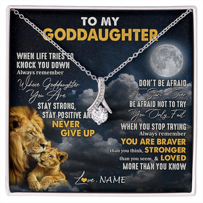 Alluring Beauty Necklace 14K White Gold Finish | 1 | Personalized To My Goddaughter Necklace From Godfather Lion Never Give Up Goddaughter Birthday Graduation Christmas Jewelry Customized Gift Box Message Card | siriusteestore