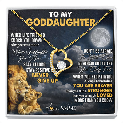 Forever Love Necklace 18K Yellow Gold Finish | 1 | Personalized To My Goddaughter Necklace From Godfather Lion Never Give Up Goddaughter Birthday Graduation Christmas Jewelry Customized Gift Box Message Card | siriusteestore
