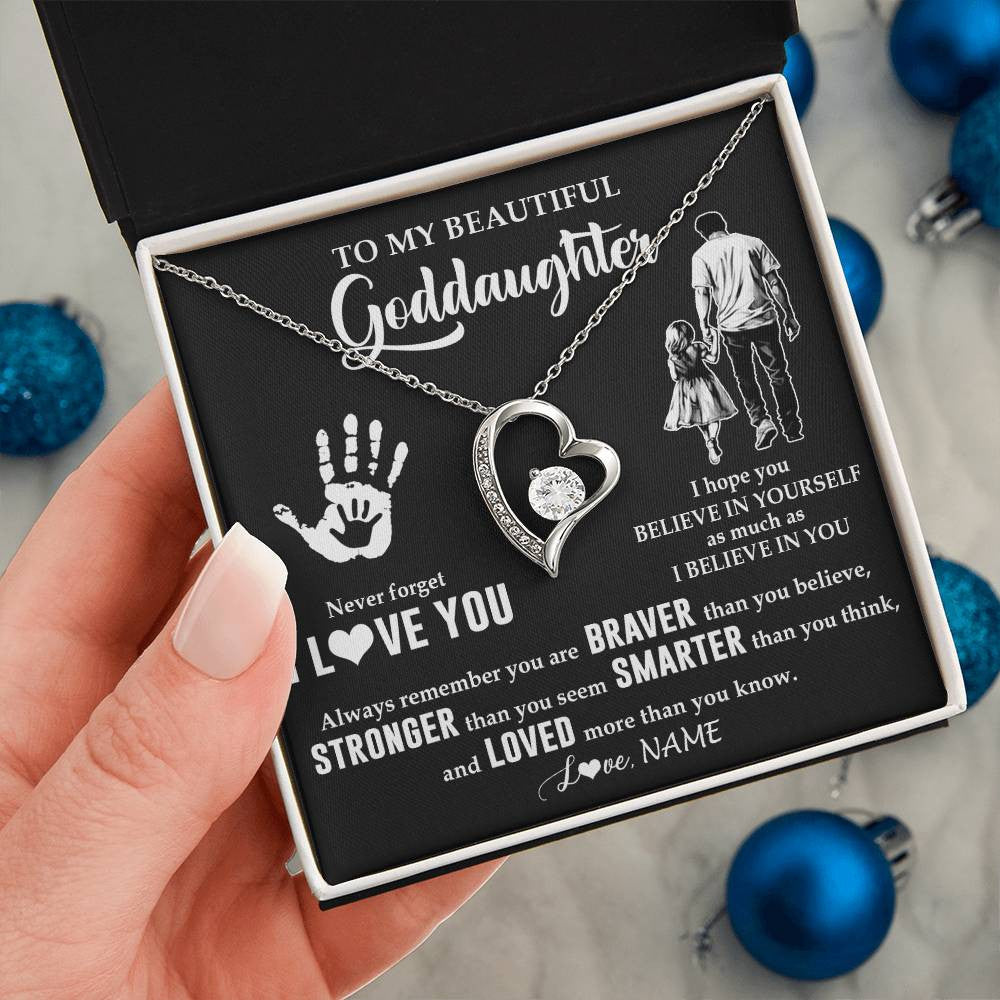 Forever Love Necklace 14K White Gold Finish | 2 | Personalized To My Goddaughter Necklace From Godfather Never Forget I Love You Goddaughter Birthday Christmas Graduation Customized Gift Box Message Card | siriusteestore