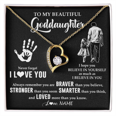 Forever Love Necklace 18K Yellow Gold Finish | 1 | Personalized To My Goddaughter Necklace From Godfather Never Forget I Love You Goddaughter Birthday Christmas Graduation Customized Gift Box Message Card | siriusteestore
