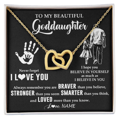 Interlocking Hearts Necklace 18K Yellow Gold Finish | 1 | Personalized To My Goddaughter Necklace From Godfather Never Forget I Love You Goddaughter Birthday Christmas Graduation Customized Gift Box Message Card | siriusteestore