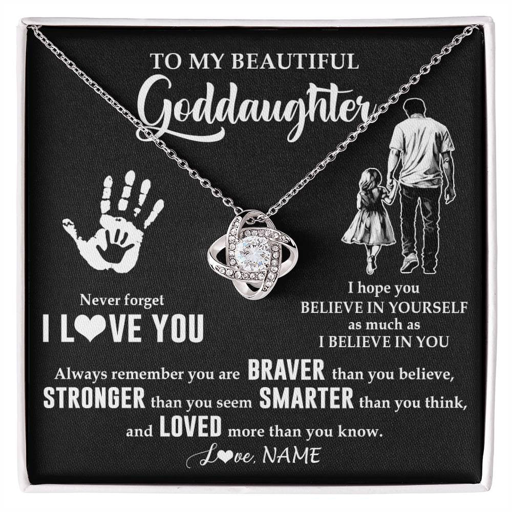 Love Knot Necklace 14K White Gold Finish | 1 | Personalized To My Goddaughter Necklace From Godfather Never Forget I Love You Goddaughter Birthday Christmas Graduation Customized Gift Box Message Card | siriusteestore