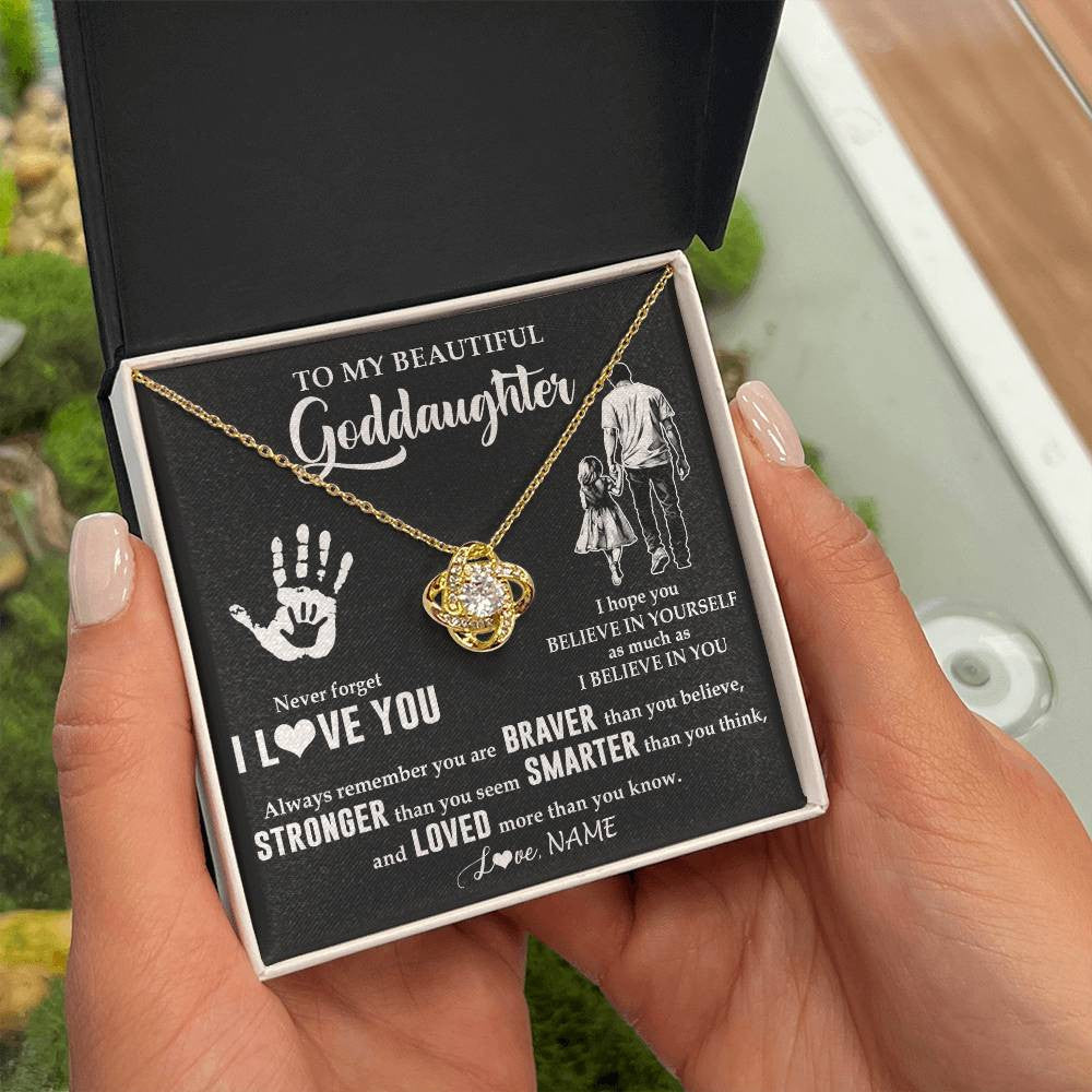Love Knot Necklace 18K Yellow Gold Finish | 2 | Personalized To My Goddaughter Necklace From Godfather Never Forget I Love You Goddaughter Birthday Christmas Graduation Customized Gift Box Message Card | siriusteestore
