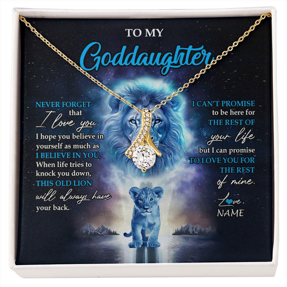 Alluring Beauty Necklace 18K Yellow Gold Finish | 1 | Personalized To My Goddaughter Necklace From Godfather Never Forget I Love You Lion Goddaughter Jewelry Birthday Graduation Christmas Customized Message Card | siriusteestore