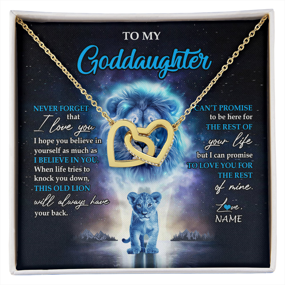 Interlocking Hearts Necklace 18K Yellow Gold Finish | 1 | Personalized To My Goddaughter Necklace From Godfather Never Forget I Love You Lion Goddaughter Jewelry Birthday Graduation Christmas Customized Message Card | siriusteestore