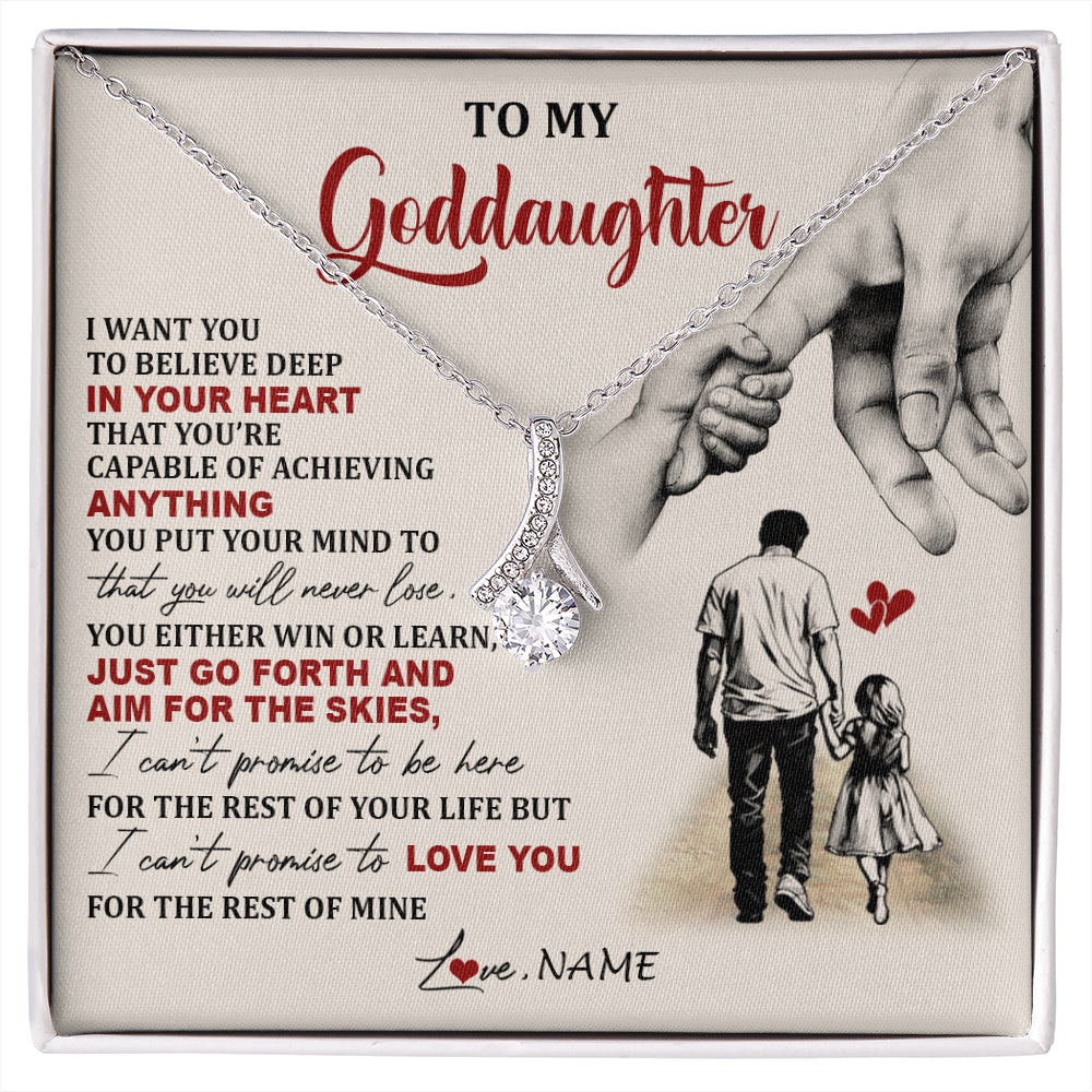 Alluring Beauty Necklace 14K White Gold Finish | 1 | Personalized To My Goddaughter Necklace From Godfather Promise To Love You Goddaughter Birthday Jewelry Graduation Christmas Customized Gift Box Message Card | siriusteestore