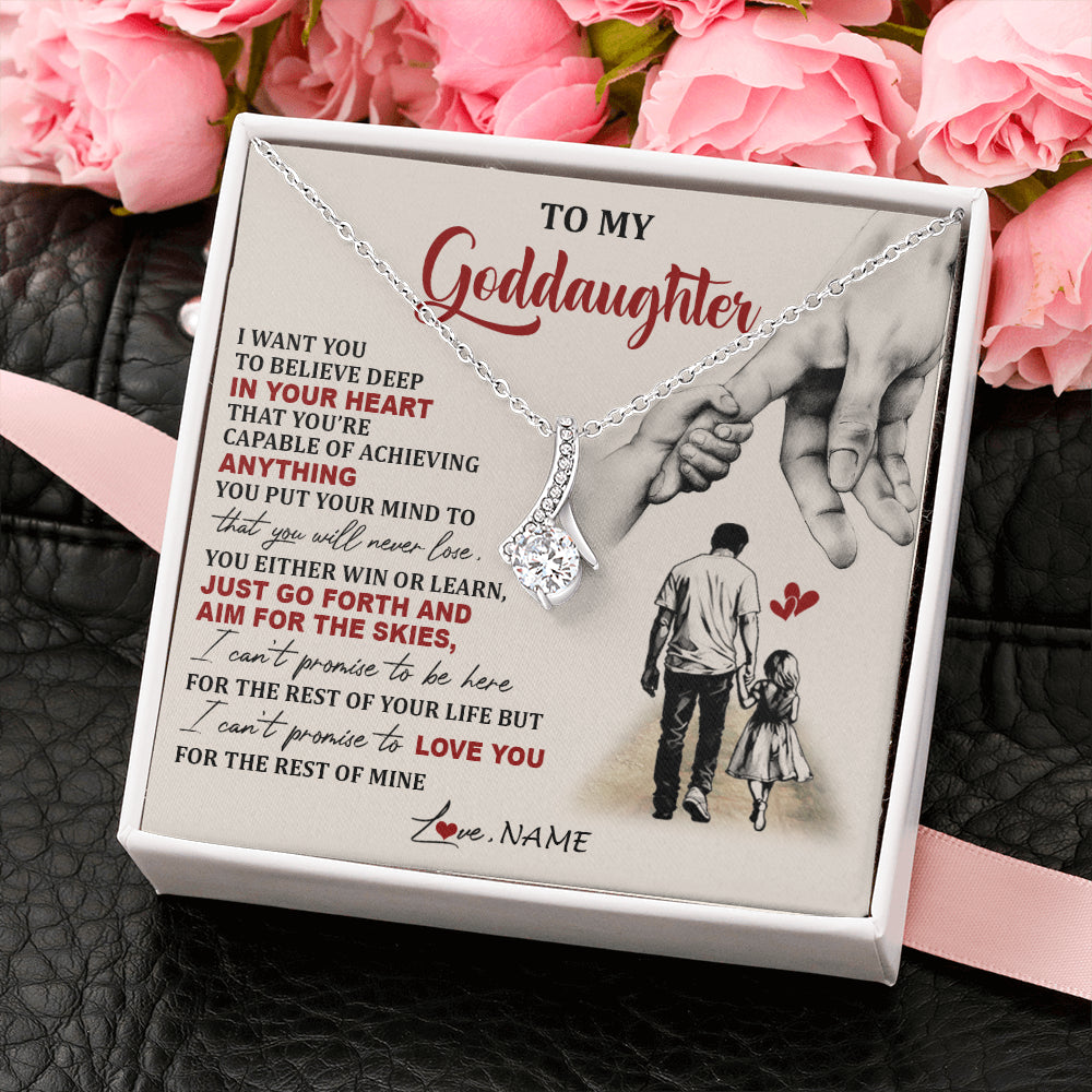 Alluring Beauty Necklace 14K White Gold Finish | 2 | Personalized To My Goddaughter Necklace From Godfather Promise To Love You Goddaughter Birthday Jewelry Graduation Christmas Customized Gift Box Message Card | siriusteestore