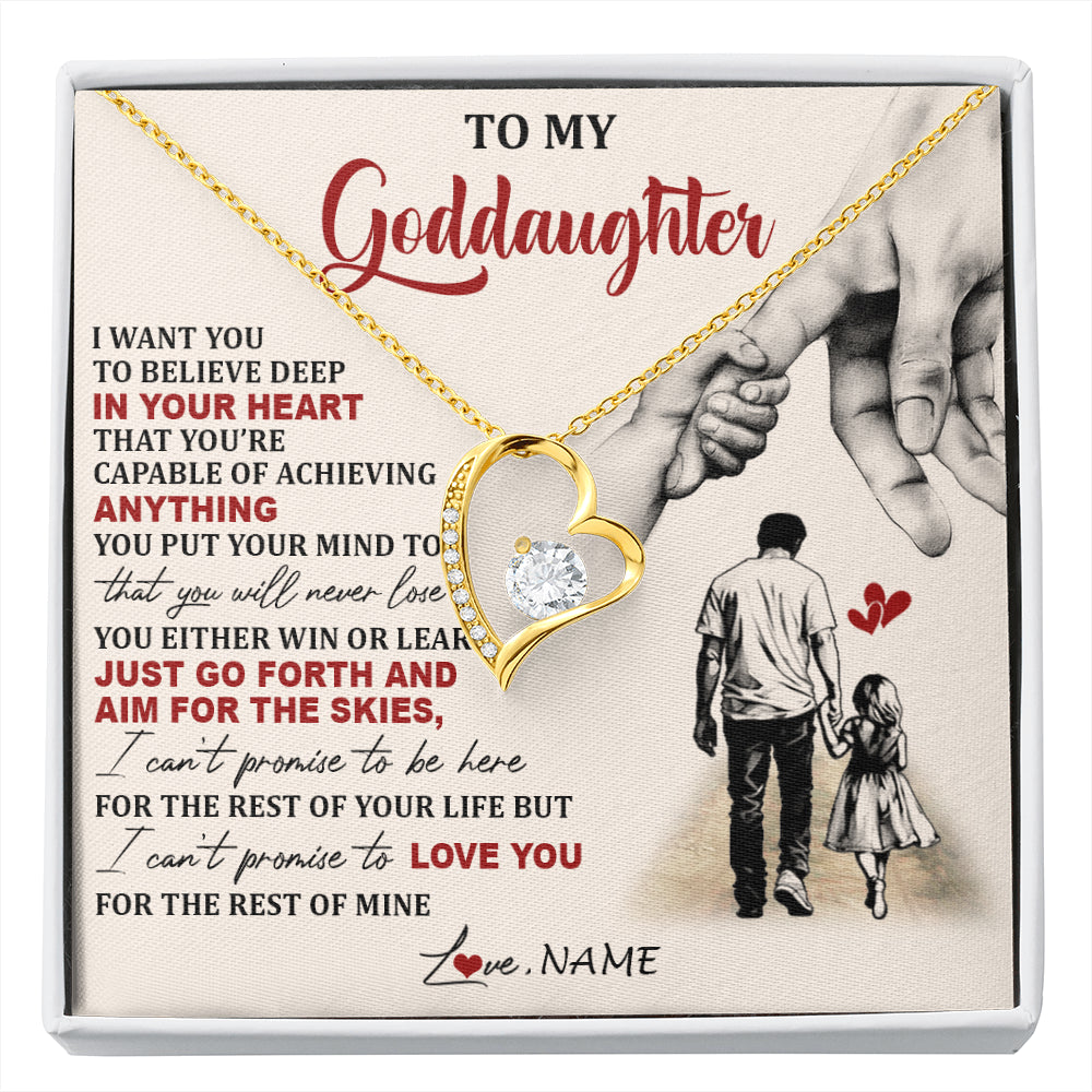 Forever Love Necklace 18K Yellow Gold Finish | 1 | Personalized To My Goddaughter Necklace From Godfather Promise To Love You Goddaughter Birthday Jewelry Graduation Christmas Customized Gift Box Message Card | siriusteestore