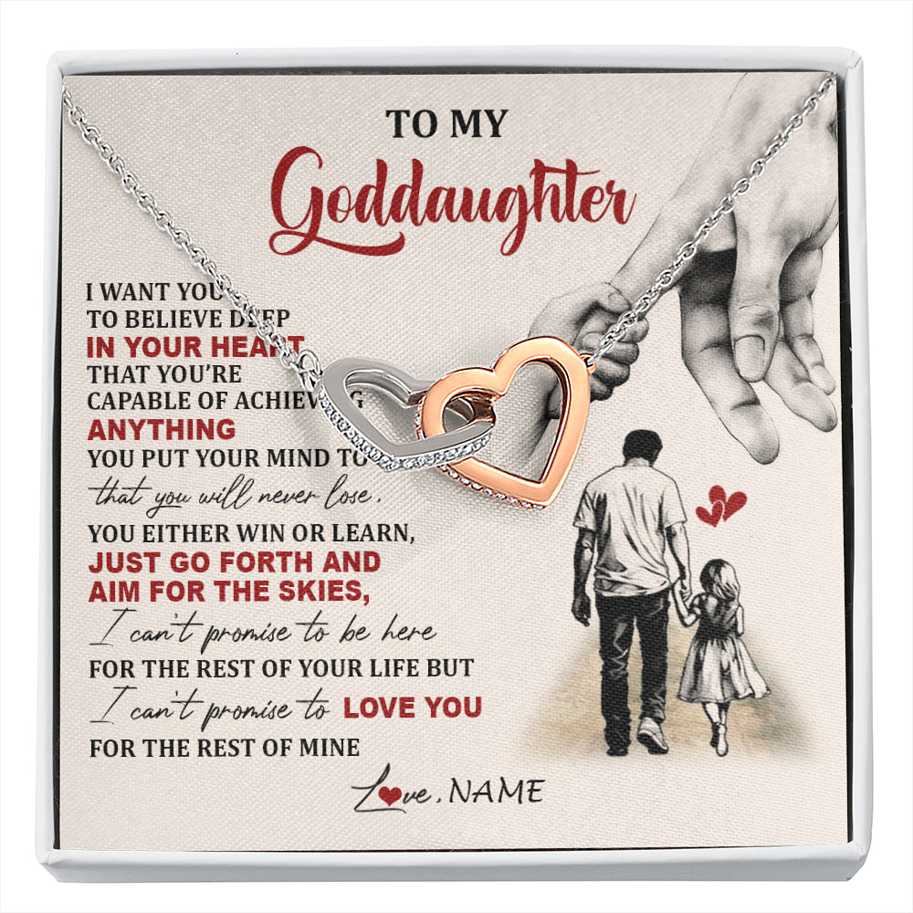Interlocking Hearts Necklace Stainless Steel & Rose Gold Finish | 1 | Personalized To My Goddaughter Necklace From Godfather Promise To Love You Goddaughter Birthday Jewelry Graduation Christmas Customized Gift Box Message Card | siriusteestore