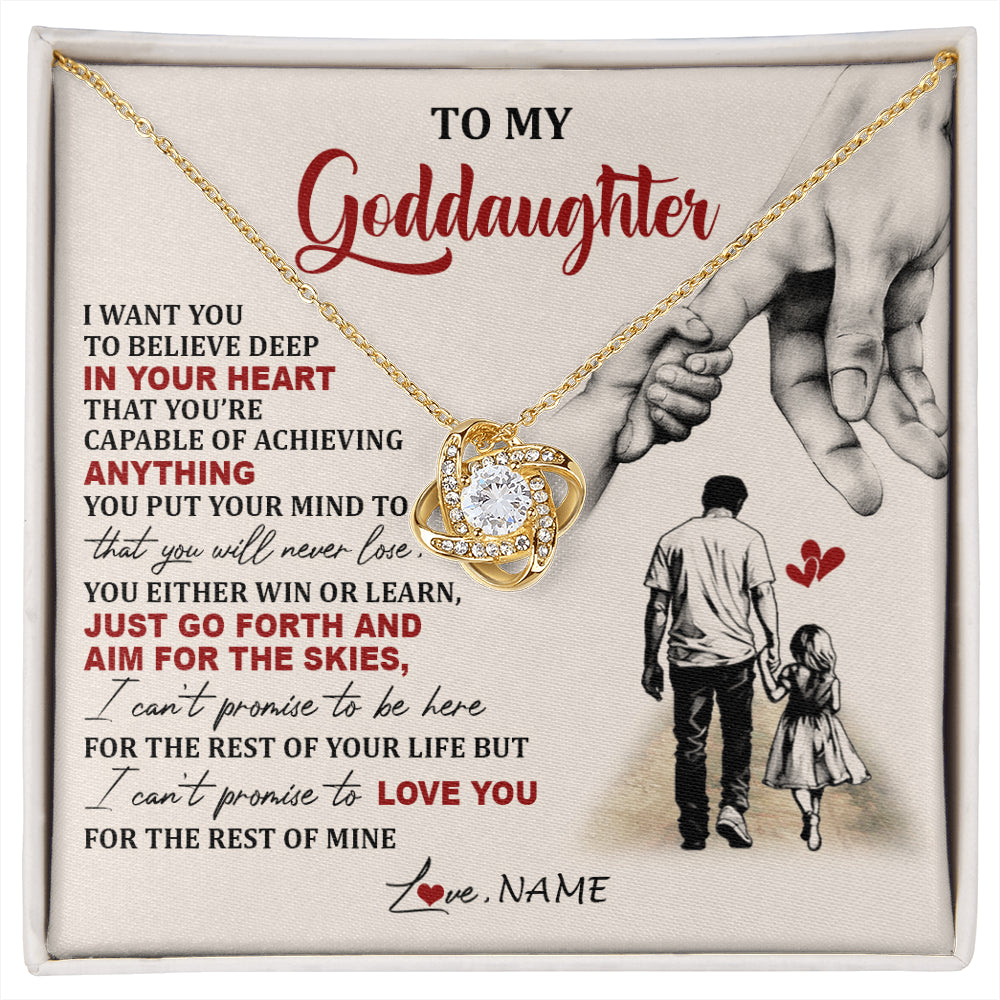 Love Knot Necklace 18K Yellow Gold Finish | 1 | Personalized To My Goddaughter Necklace From Godfather Promise To Love You Goddaughter Birthday Jewelry Graduation Christmas Customized Gift Box Message Card | siriusteestore