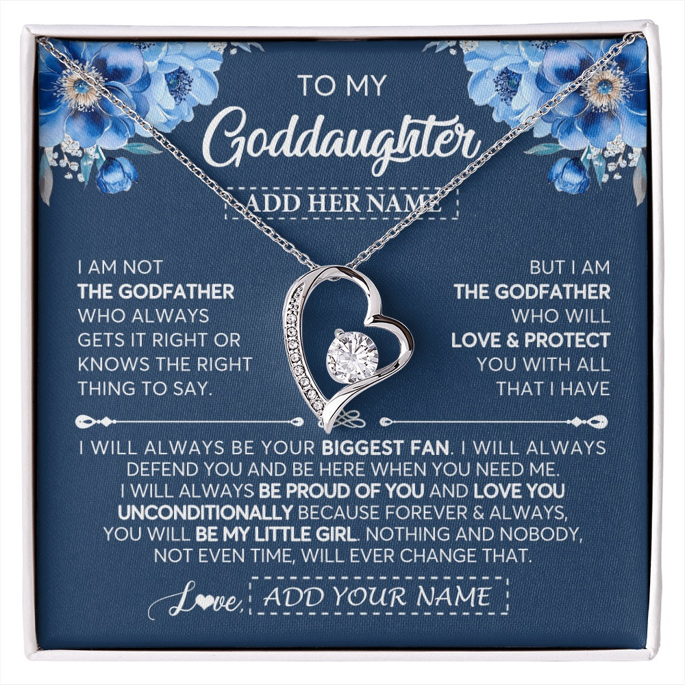 Forever Love Necklace 14K White Gold Finish | 1 | Personalized To My Goddaughter Necklace From Godfather Proud Of You Birthday Gifts For Goddaughter Jewelry Gifts Christmas Custom Gift Box Message Card | https://siriusteestore.