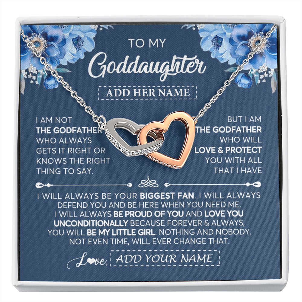 Interlocking Hearts Necklace Stainless Steel & Rose Gold Finish | 1 | Personalized To My Goddaughter Necklace From Godfather Proud Of You Birthday Gifts For Goddaughter Jewelry Gifts Christmas Custom Gift Box Message Card | https://siriusteestore.