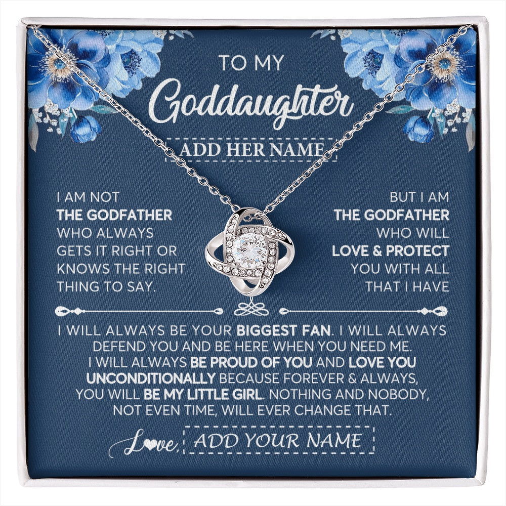 Love Knot Necklace 14K White Gold Finish | 1 | Personalized To My Goddaughter Necklace From Godfather Proud Of You Birthday Gifts For Goddaughter Jewelry Gifts Christmas Custom Gift Box Message Card | https://siriusteestore.