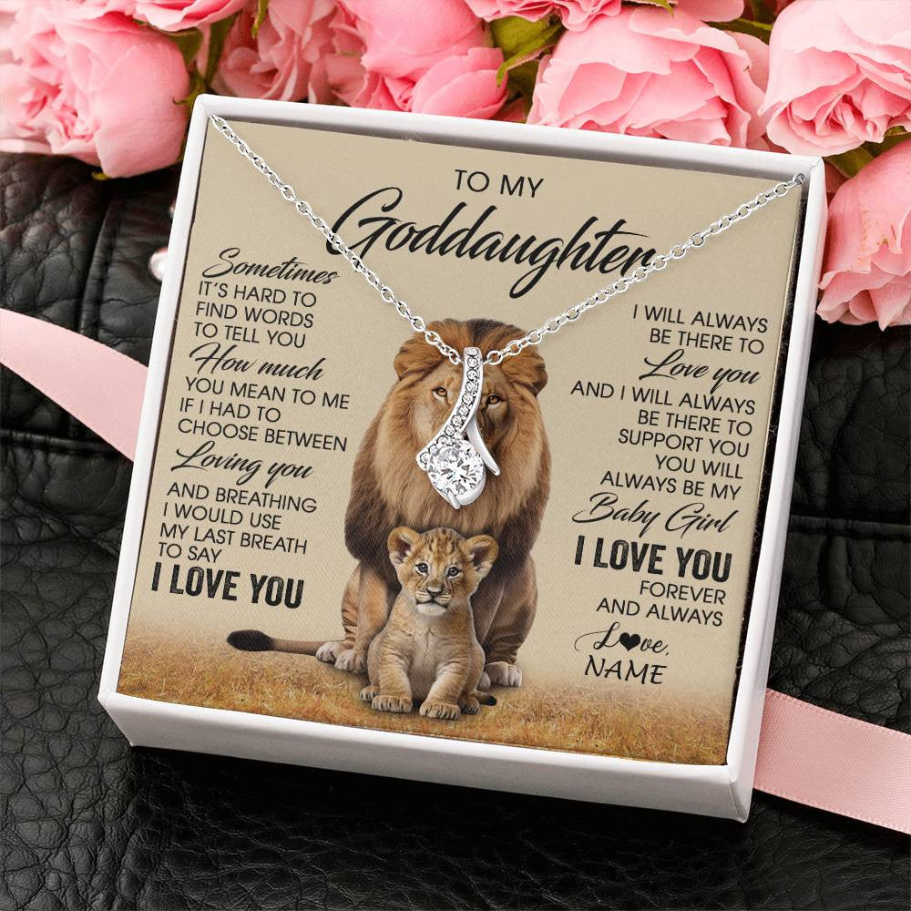 Alluring Beauty Necklace 14K White Gold Finish | 2 | Personalized To My Goddaughter Necklace From Godfather Sometimes It's Hard Lion Goddaughter Gift Birthday Jewelry Christmas Customized Gift Box Message Card | siriusteestore