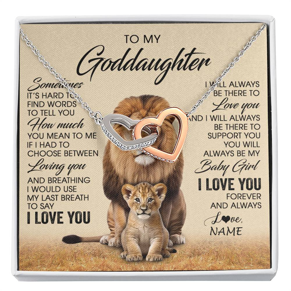 Interlocking Hearts Necklace Stainless Steel & Rose Gold Finish | 1 | Personalized To My Goddaughter Necklace From Godfather Sometimes It's Hard Lion Goddaughter Gift Birthday Jewelry Christmas Customized Gift Box Message Card | siriusteestore