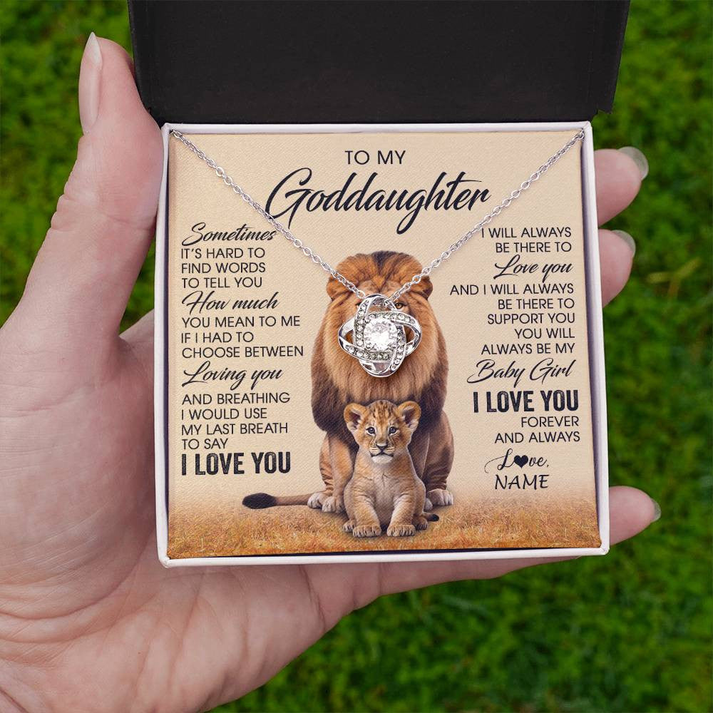 Love Knot Necklace 14K White Gold Finish | 2 | Personalized To My Goddaughter Necklace From Godfather Sometimes It's Hard Lion Goddaughter Gift Birthday Jewelry Christmas Customized Gift Box Message Card | siriusteestore