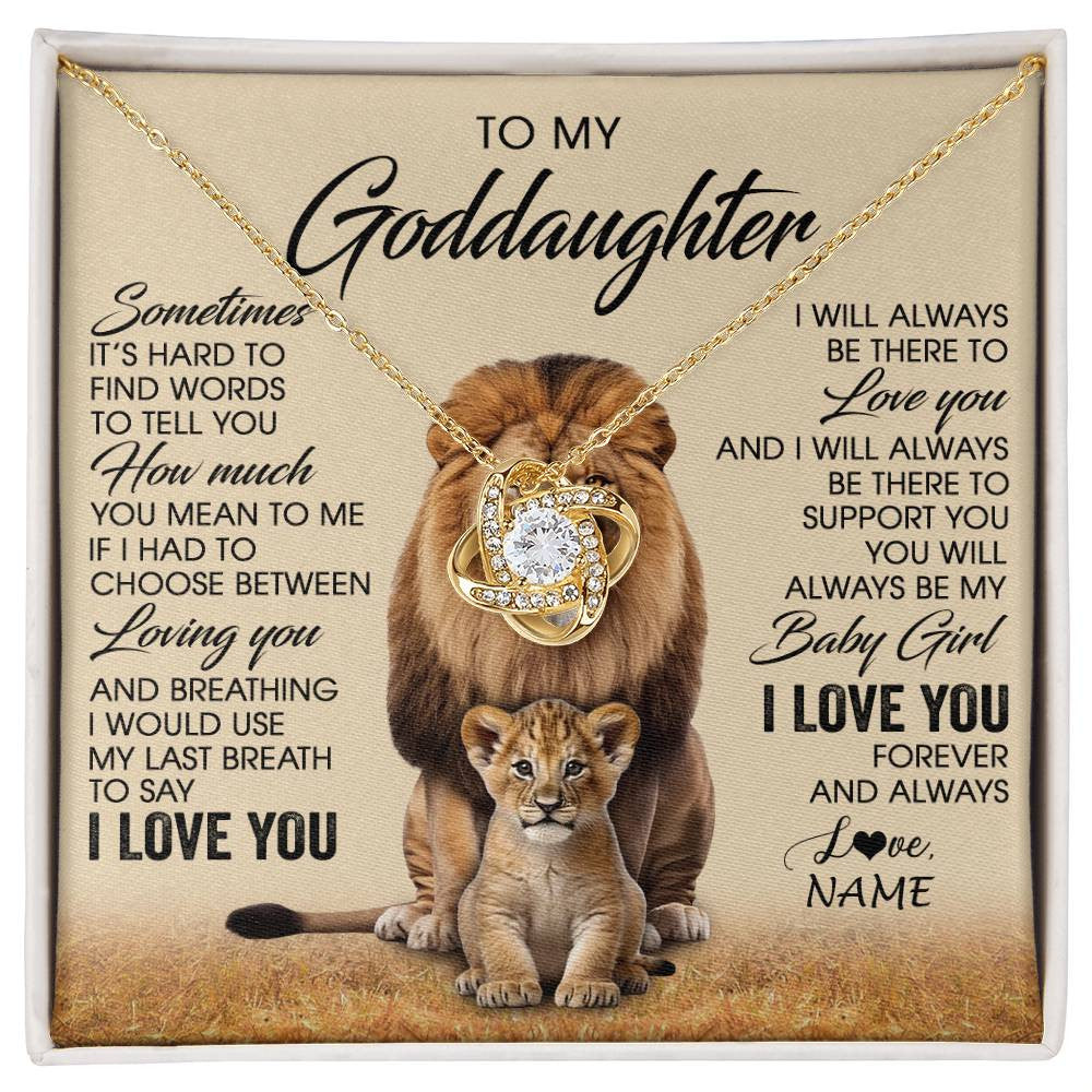 Love Knot Necklace 18K Yellow Gold Finish | 1 | Personalized To My Goddaughter Necklace From Godfather Sometimes It's Hard Lion Goddaughter Gift Birthday Jewelry Christmas Customized Gift Box Message Card | siriusteestore
