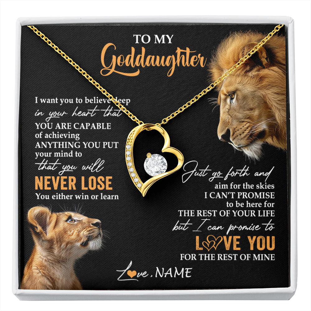 Forever Love Necklace 18K Yellow Gold Finish | 1 | Personalized To My Goddaughter Necklace From Godfather Uncle You Will Never Lose Lion Goddaughter Birthday Gifts Graduation Christmas Gift Box Message Card | siriusteestore