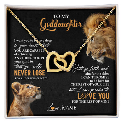 Interlocking Hearts Necklace 18K Yellow Gold Finish | 1 | Personalized To My Goddaughter Necklace From Godfather Uncle You Will Never Lose Lion Goddaughter Birthday Gifts Graduation Christmas Gift Box Message Card | siriusteestore