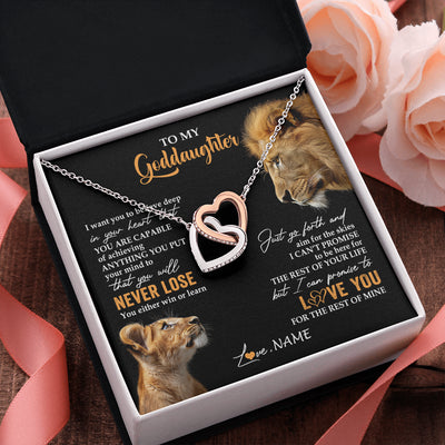 Interlocking Hearts Necklace Stainless Steel & Rose Gold Finish | 2 | Personalized To My Goddaughter Necklace From Godfather Uncle You Will Never Lose Lion Goddaughter Birthday Gifts Graduation Christmas Gift Box Message Card | siriusteestore