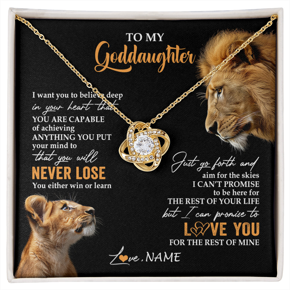 Love Knot Necklace 18K Yellow Gold Finish | 1 | Personalized To My Goddaughter Necklace From Godfather Uncle You Will Never Lose Lion Goddaughter Birthday Gifts Graduation Christmas Gift Box Message Card | siriusteestore