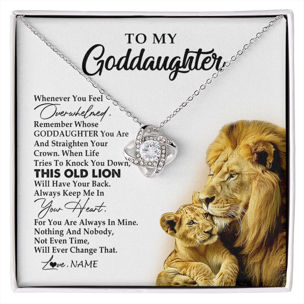 Love Knot Necklace 14K White Gold Finish | 1 | Personalized To My Goddaughter Necklace From Godfather Whenever You Fell Overwhelmed Lion Goddaughter Birthday Christmas Customized Gift Box Message Card | siriusteestore