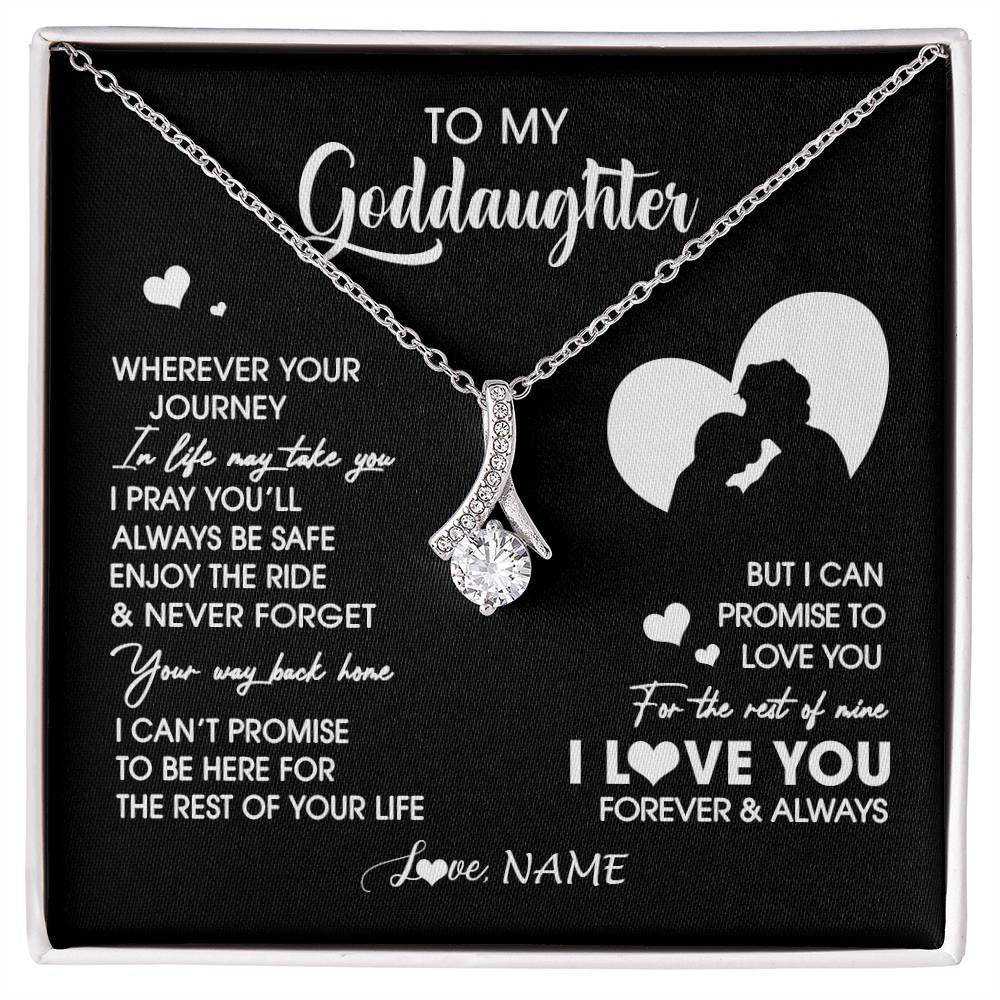 Alluring Beauty Necklace 14K White Gold Finish | 1 | Personalized To My Goddaughter Necklace From Godfather Wherever Your Journey Goddaughter Birthday Gifts Graduation Christmas Customized Gift Box Message Card | siriusteestore