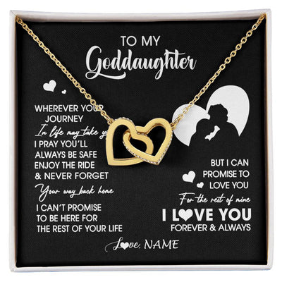 Interlocking Hearts Necklace 18K Yellow Gold Finish | 1 | Personalized To My Goddaughter Necklace From Godfather Wherever Your Journey Goddaughter Birthday Gifts Graduation Christmas Customized Gift Box Message Card | siriusteestore