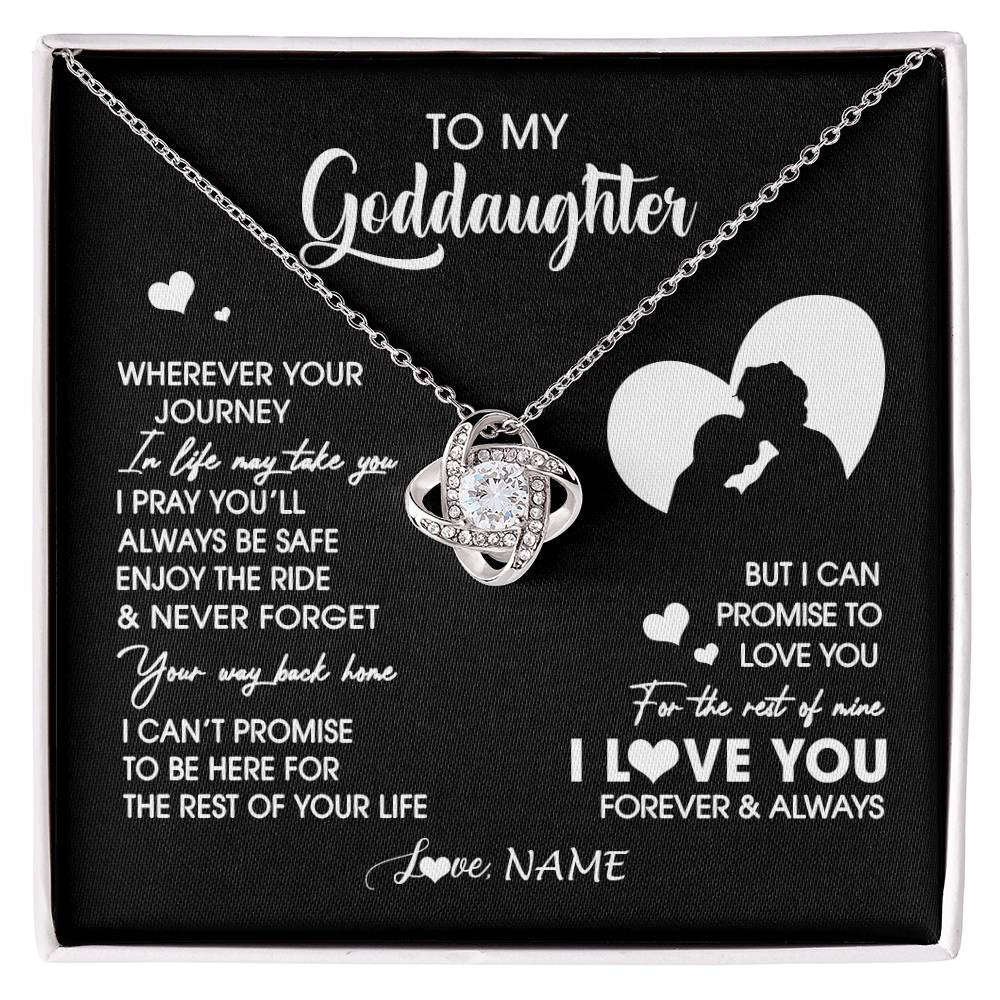 Love Knot Necklace 14K White Gold Finish | 1 | Personalized To My Goddaughter Necklace From Godfather Wherever Your Journey Goddaughter Birthday Gifts Graduation Christmas Customized Gift Box Message Card | siriusteestore