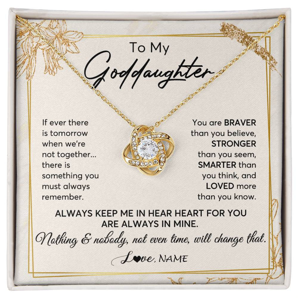 Love Knot Necklace 18K Yellow Gold Finish | 1 | Personalized To My Goddaughter Necklace From Godmother Always Keep Me In Your Heart Goddaughter Birthday Graduation Christmas Customized Gift Box Message Card | siriusteestore