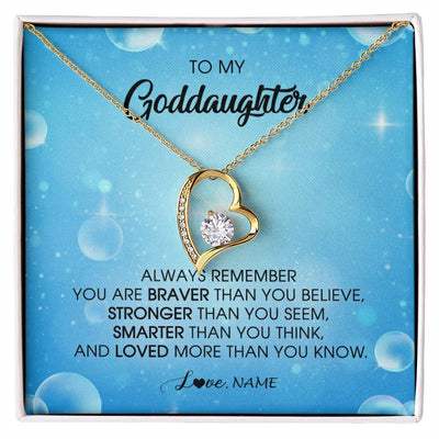 Forever Love Necklace 18K Yellow Gold Finish | Personalized To My Goddaughter Necklace From Godmother Always Remember You Are Braver Goddaughter Jewelry Birthday Graduation Christmas Customized Message Card | siriusteestore