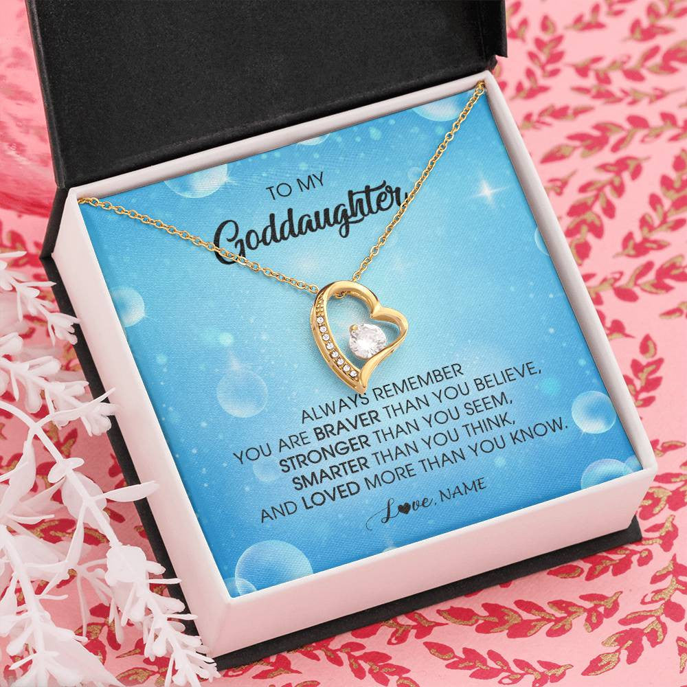 Forever Love Necklace 18K Yellow Gold Finish | Personalized To My Goddaughter Necklace From Godmother Always Remember You Are Braver Goddaughter Jewelry Birthday Graduation Christmas Customized Message Card | siriusteestore