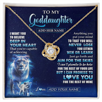 Love Knot Necklace 18K Yellow Gold Finish | 1 | Personalized To My Goddaughter Necklace From Godmother Aunt Believe Your Heart Goddaughter Gift Birthday Graduation Christmas Customized Gift Box Message Card | siriusteestore.myshopify