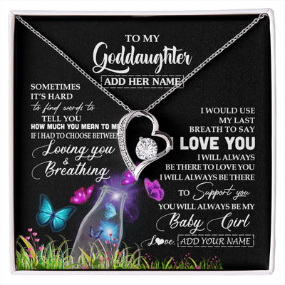 Forever Love Necklace 14K White Gold Finish | 1 | Personalized To My Goddaughter Necklace From Godmother Aunt Butterfly Sometimes Say I Love You Goddaughter Birthday Christmas Custom Gift Box Message Card | siriusteestore.myshopify