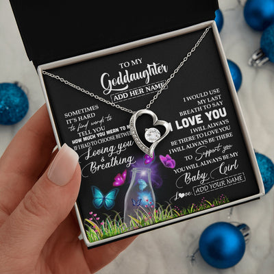 Forever Love Necklace 14K White Gold Finish | 2 | Personalized To My Goddaughter Necklace From Godmother Aunt Butterfly Sometimes Say I Love You Goddaughter Birthday Christmas Custom Gift Box Message Card | siriusteestore.myshopify