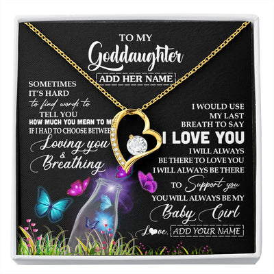 Forever Love Necklace 18K Yellow Gold Finish | 1 | Personalized To My Goddaughter Necklace From Godmother Aunt Butterfly Sometimes Say I Love You Goddaughter Birthday Christmas Custom Gift Box Message Card | siriusteestore.myshopify