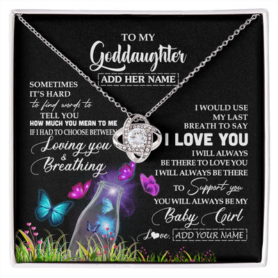 Love Knot Necklace 14K White Gold Finish | 1 | Personalized To My Goddaughter Necklace From Godmother Aunt Butterfly Sometimes Say I Love You Goddaughter Birthday Christmas Custom Gift Box Message Card | siriusteestore.myshopify