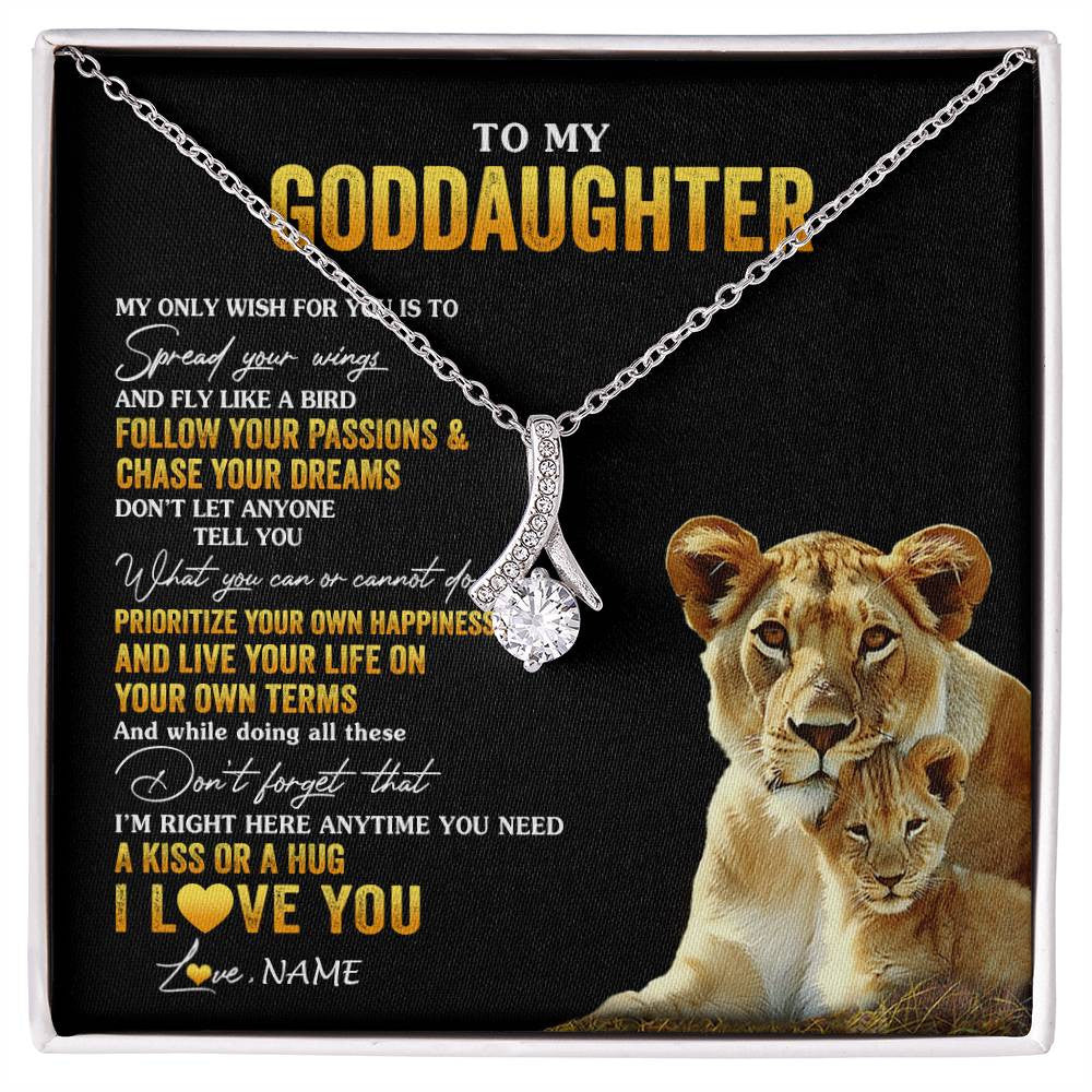 Alluring Beauty Necklace 14K White Gold Finish | 1 | Personalized To My Goddaughter Necklace From Godmother Aunt Lion My Only Wish For You Goddaughter Birthday Christmas Customized Gift Box Message Card | siriusteestore