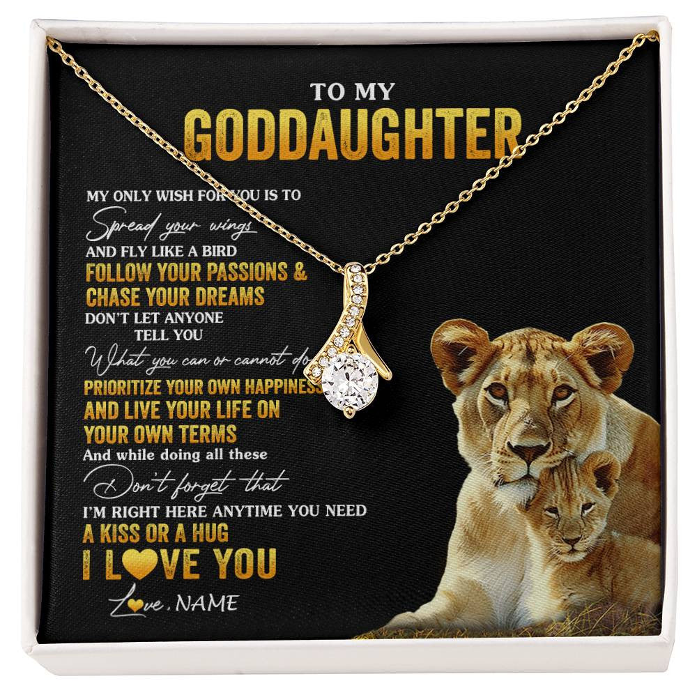 Alluring Beauty Necklace 18K Yellow Gold Finish | 1 | Personalized To My Goddaughter Necklace From Godmother Aunt Lion My Only Wish For You Goddaughter Birthday Christmas Customized Gift Box Message Card | siriusteestore
