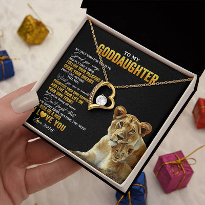 Forever Love Necklace 18K Yellow Gold Finish | 2 | Personalized To My Goddaughter Necklace From Godmother Aunt Lion My Only Wish For You Goddaughter Birthday Christmas Customized Gift Box Message Card | siriusteestore