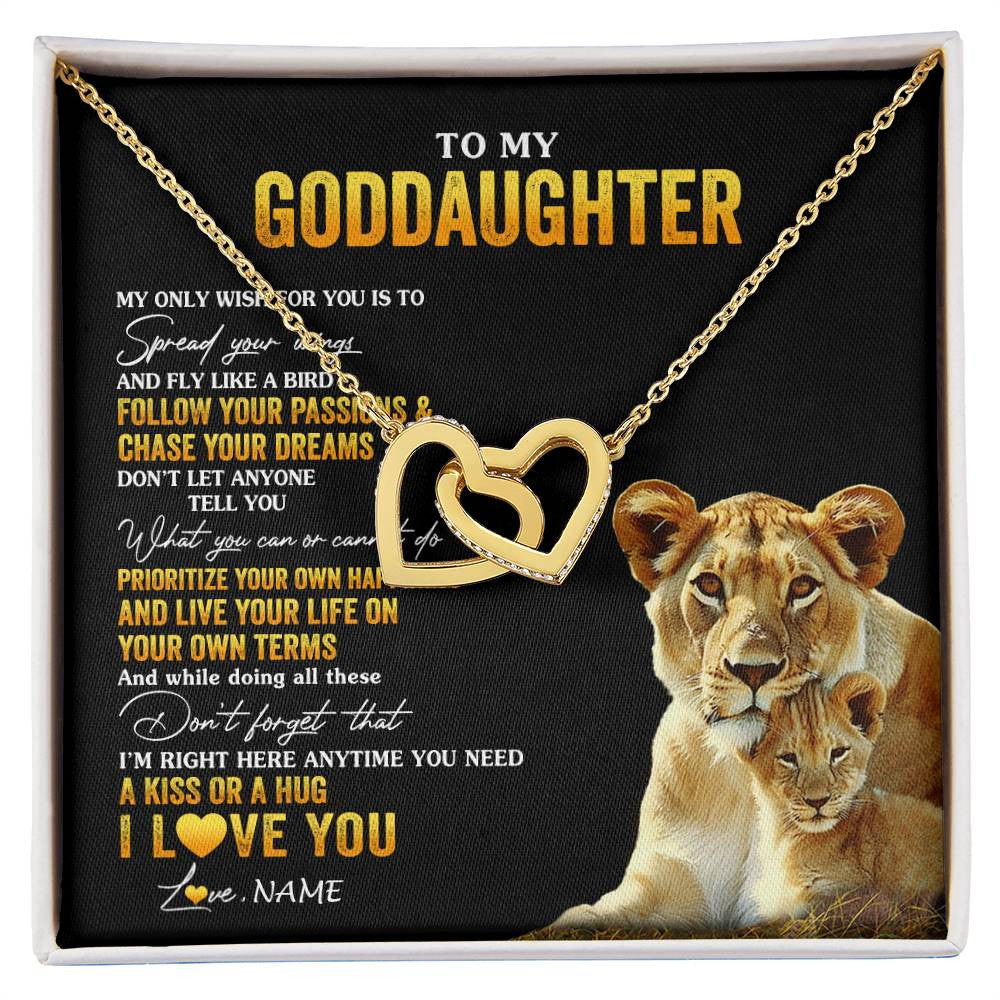 Interlocking Hearts Necklace 18K Yellow Gold Finish | 1 | Personalized To My Goddaughter Necklace From Godmother Aunt Lion My Only Wish For You Goddaughter Birthday Christmas Customized Gift Box Message Card | siriusteestore