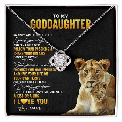 Love Knot Necklace 14K White Gold Finish | 1 | Personalized To My Goddaughter Necklace From Godmother Aunt Lion My Only Wish For You Goddaughter Birthday Christmas Customized Gift Box Message Card | siriusteestore
