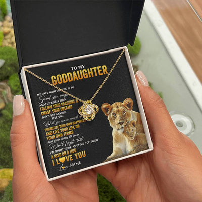 Love Knot Necklace 18K Yellow Gold Finish | 2 | Personalized To My Goddaughter Necklace From Godmother Aunt Lion My Only Wish For You Goddaughter Birthday Christmas Customized Gift Box Message Card | siriusteestore