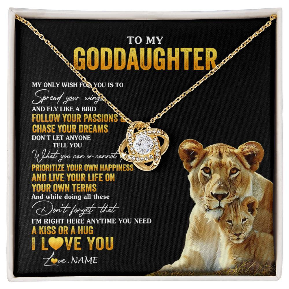 Love Knot Necklace 18K Yellow Gold Finish | 1 | Personalized To My Goddaughter Necklace From Godmother Aunt Lion My Only Wish For You Goddaughter Birthday Christmas Customized Gift Box Message Card | siriusteestore
