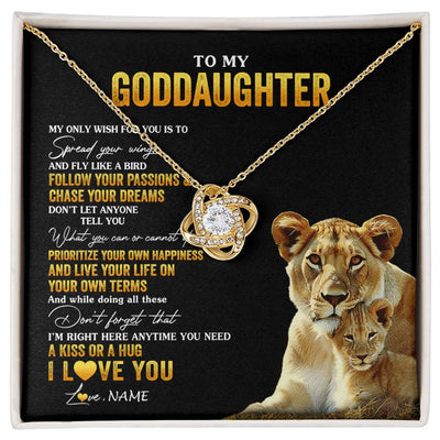 Love Knot Necklace 18K Yellow Gold Finish | 1 | Personalized To My Goddaughter Necklace From Godmother Aunt Lion My Only Wish For You Goddaughter Birthday Christmas Customized Gift Box Message Card | siriusteestore