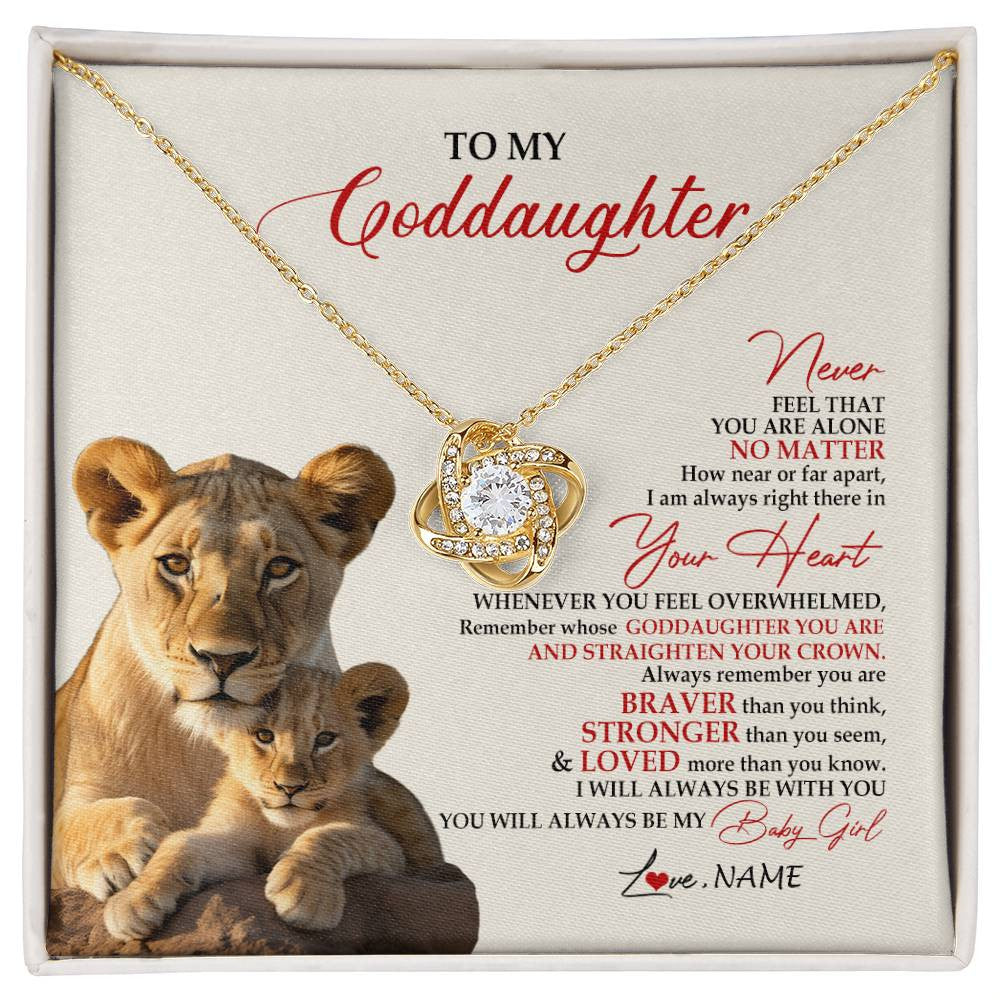 Love Knot Necklace 18K Yellow Gold Finish | 1 | Personalized To My Goddaughter Necklace From Godmother Aunt Never Feel You Are Alone Lion Goddaughter Birthday Graduation Christmas Customized Message Card | siriusteestore