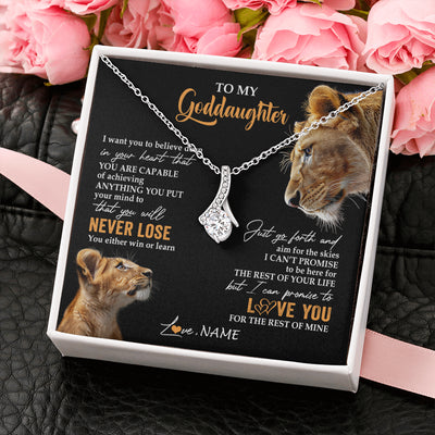 Alluring Beauty Necklace 14K White Gold Finish | 2 | Personalized To My Goddaughter Necklace From Godmother Aunt You Will Never Lose Lion Goddaughter Birthday Gifts Graduation Christmas Gift Box Message Card | siriusteestore