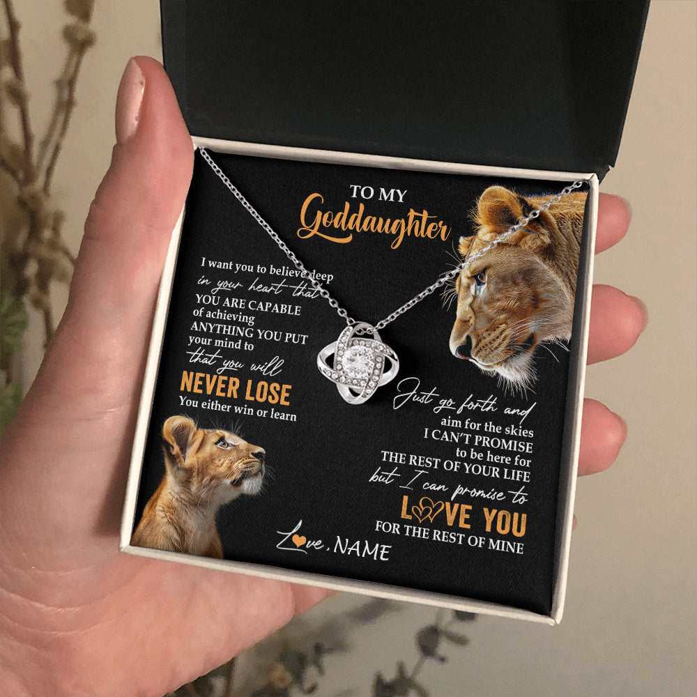 Love Knot Necklace 14K White Gold Finish | 2 | Personalized To My Goddaughter Necklace From Godmother Aunt You Will Never Lose Lion Goddaughter Birthday Gifts Graduation Christmas Gift Box Message Card | siriusteestore